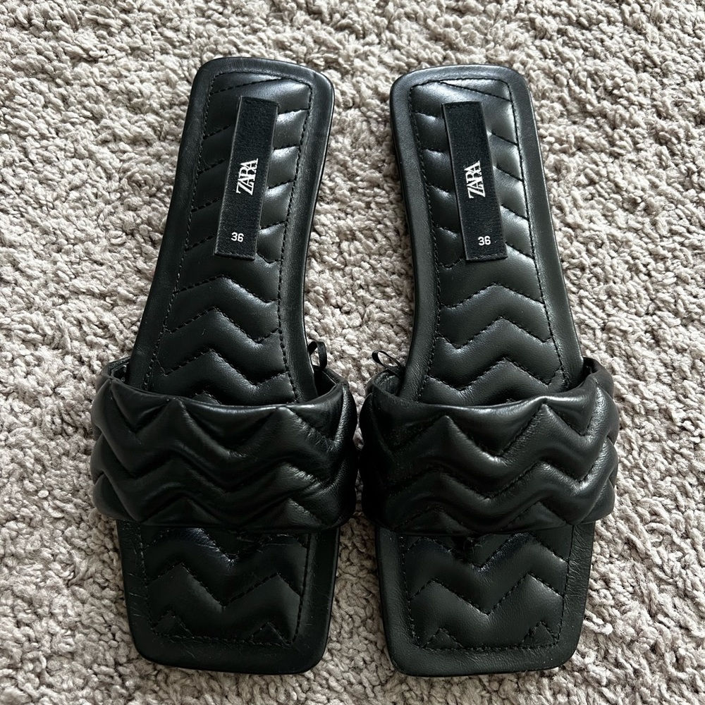 Zara black quilted square toe sandals women’s size 36
